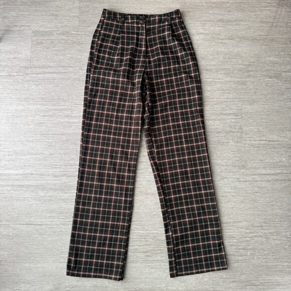 Brandy Melville Plaid Pants Trousers Knit Green Holiday 24x30 Straight Leg Cute - Picture 1 of 9